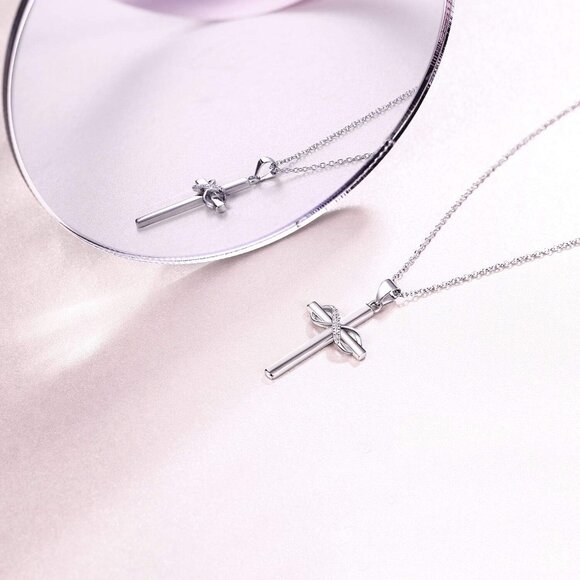 925 Sterling Silver Cross Infinity Necklace for Women with 14K Rose Gold Plating - Picture 3 of 7